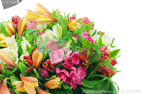 Image of Fragment of colorful flower bouquet arrangement centerpiece isol