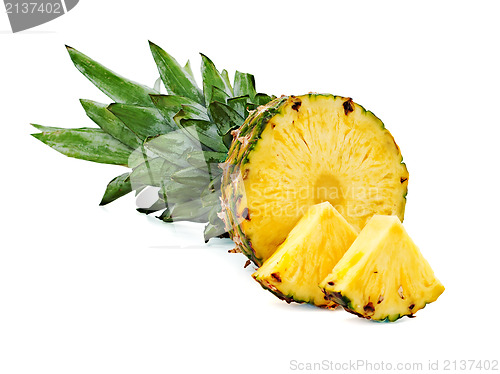 Image of ripe pineapple with slices  isolated on white background