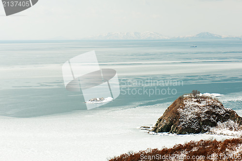 Image of Beautiful scenic view of coast Japanese sea in winter.