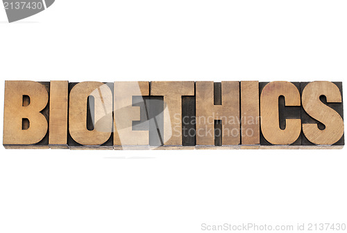 Image of bioethics word in wood type