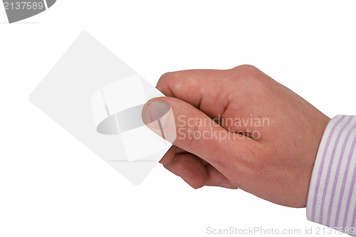Image of hand with white blank card