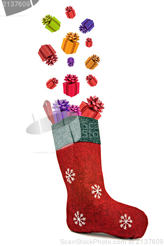 Image of Gifts coming out of red christmas sock