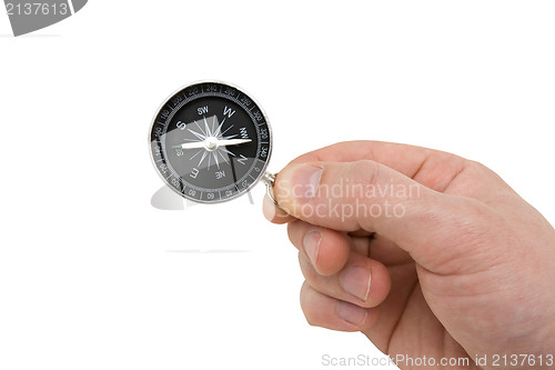 Image of human hand with compass
