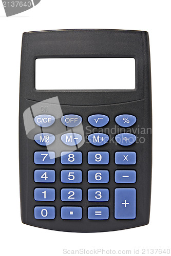 Image of black calculator with blank screen