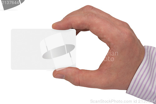 Image of hand with white blank card