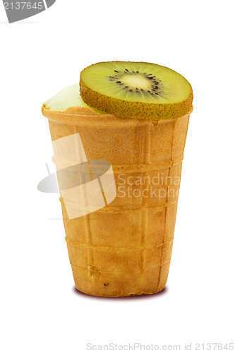Image of  ice cream and piece of kiwi fruit