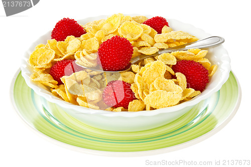 Image of Bowl of corn flakes with berries