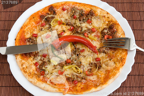 Image of tasty chili pizza