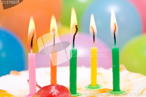 Image of birthday cake with colorful candles