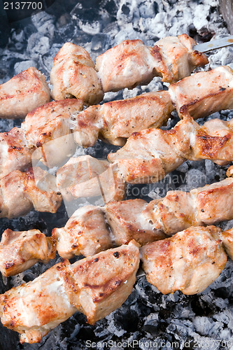 Image of meat cooking on a skewer