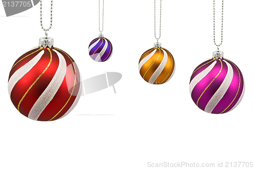 Image of four colorful christmas baubles