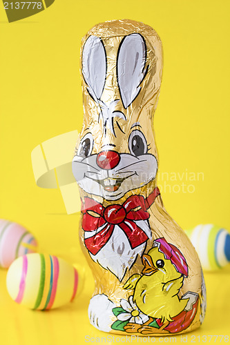 Image of chocolate easter bunny and eggs