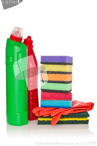 Image of cleaning supplies and gloves 