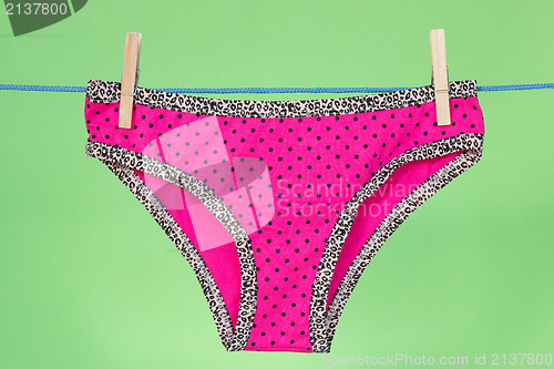 Image of Pink panties on the green background