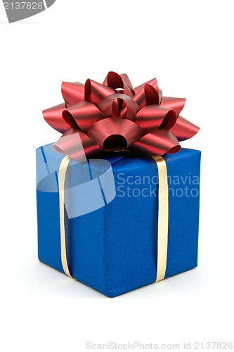 Image of blue gift box with red bow