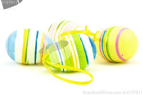 Image of coclor easter eggs on white background