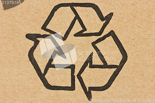 Image of  recycle symbol on a cardboard 
