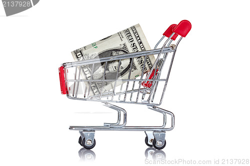 Image of One dollar  in a shopping cart