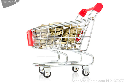 Image of shopping cart with coins 
