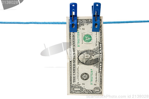 Image of one dollar  hung on a washing line