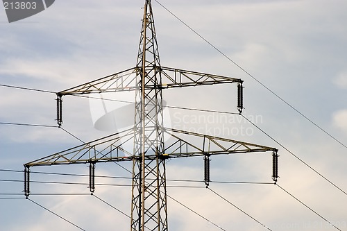 Image of Electrical pylons against blue sky