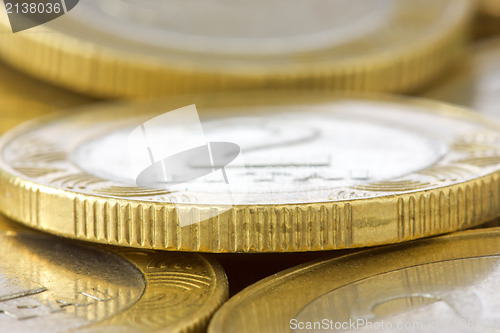 Image of macro shot of pile of coins