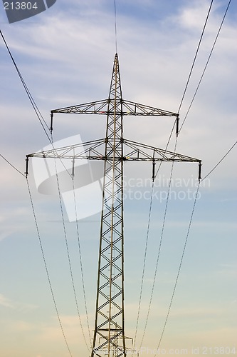 Image of Electrical pylons against blue sky