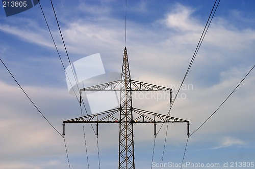 Image of Electrical pylons against blue sky
