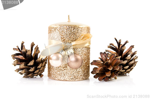 Image of christmas  candle  and cones