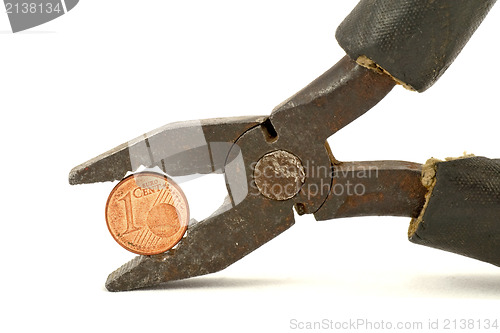 Image of Euro cent squeezed in pliers