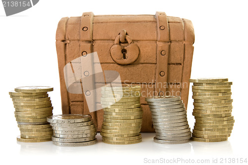 Image of coins and ceramic chest