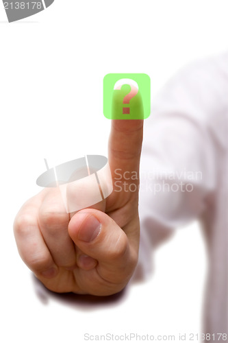 Image of finger pressing Question Button