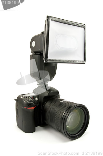 Image of photo camera with flash gun