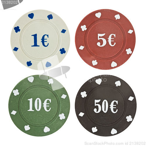 Image of four poker chips isolated on white