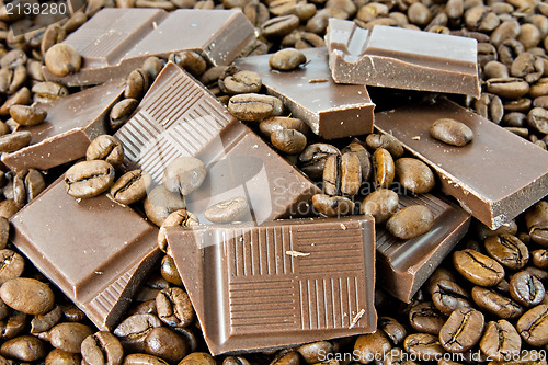 Image of close-up of coffee beans and  chocolate