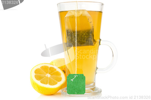 Image of Glass cup of tea with lemon 
