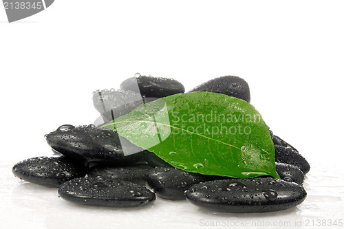 Image of zen stones with a green leaf