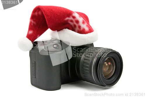 Image of photo camera with hat of Santa