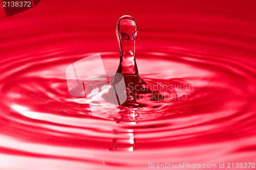 Image of droplet splash in a red water