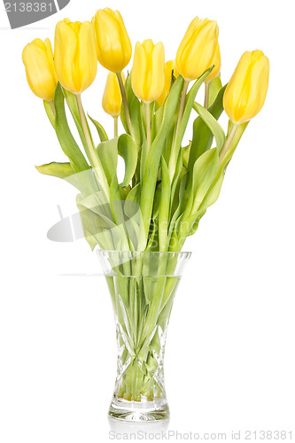 Image of Crystal vase with yellow tulips