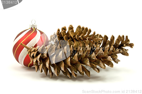 Image of pine cones and christmas bauble