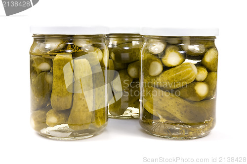 Image of glass jars with preserved cucumbers