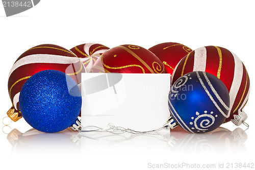 Image of christmas baubles with blank card