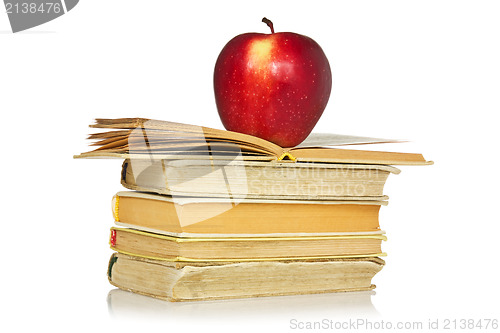 Image of Red apple and stack of books