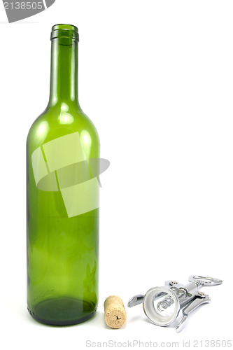 Image of empty bottle of wine with corkscrew