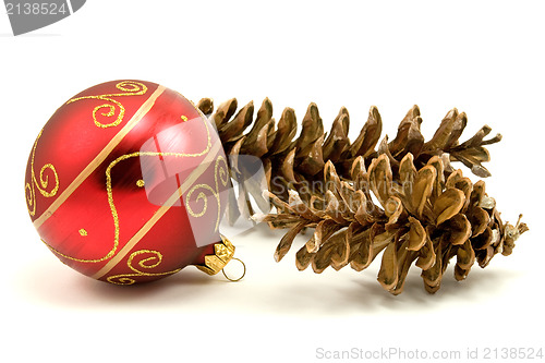 Image of christmas bauble and pine cones