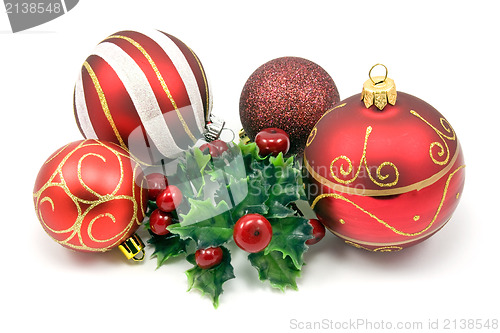 Image of christmas decorations isolated on white background