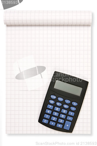 Image of  block note with black calculator
