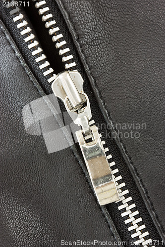 Image of leather jacket with metal zipper 