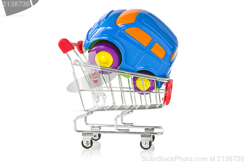 Image of plastic toy car in a shopping cart 